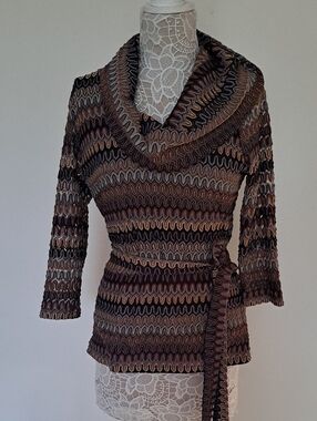 INC International Concepts Brown Knit Top with Multicolor Accented Yoke